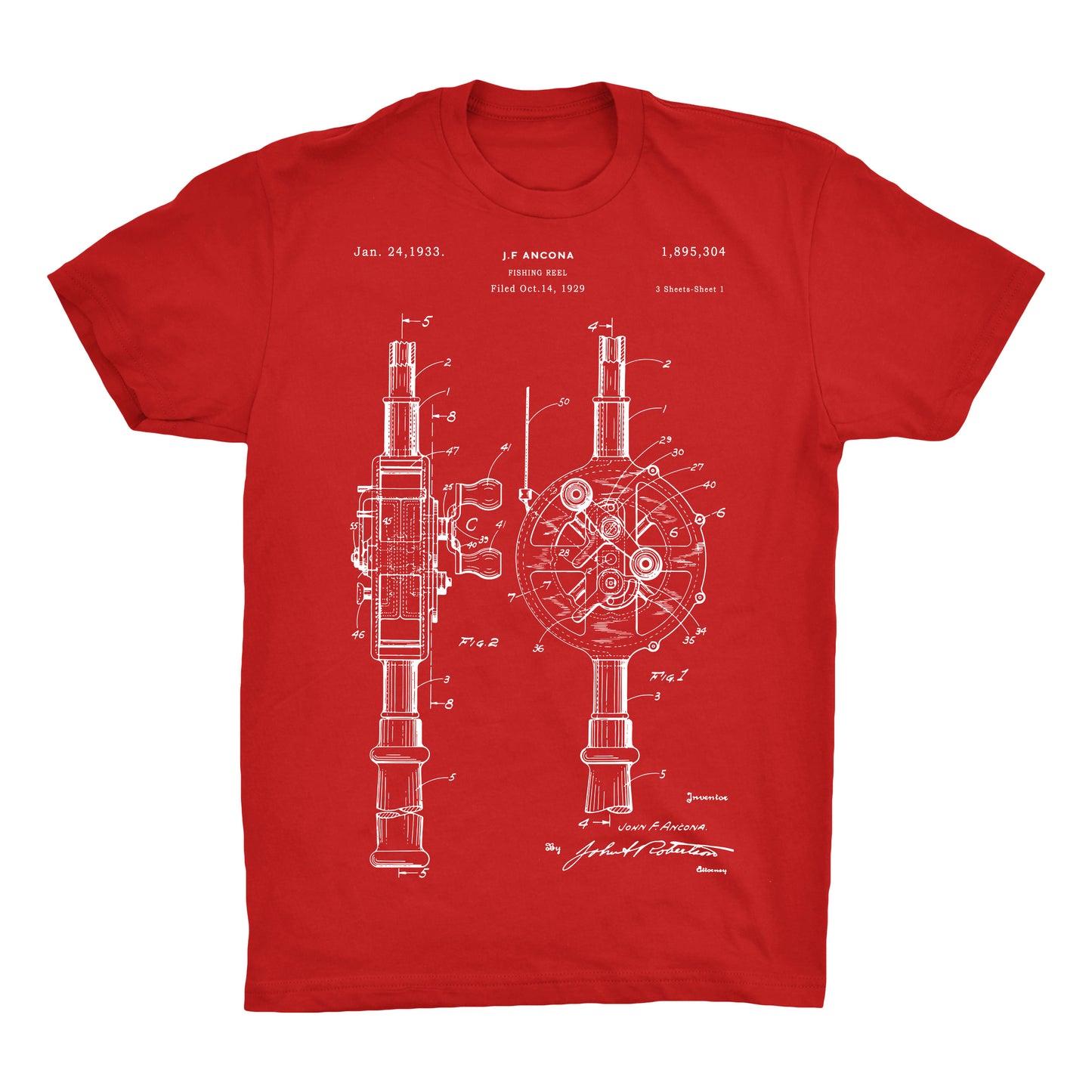 Fishing Reel Patent Patent 100% Cotton Premium T-Shirt