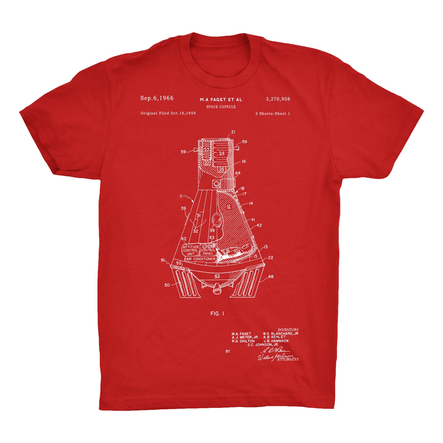 Mercury Space Capsule Patent 100% Cotton Premium T-Shirt