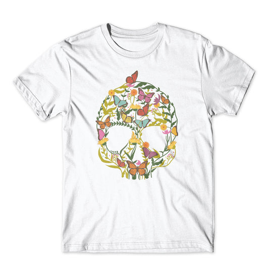 Skull Flowers Butterfly T-Shirt 100% Cotton Premium Tee NEW